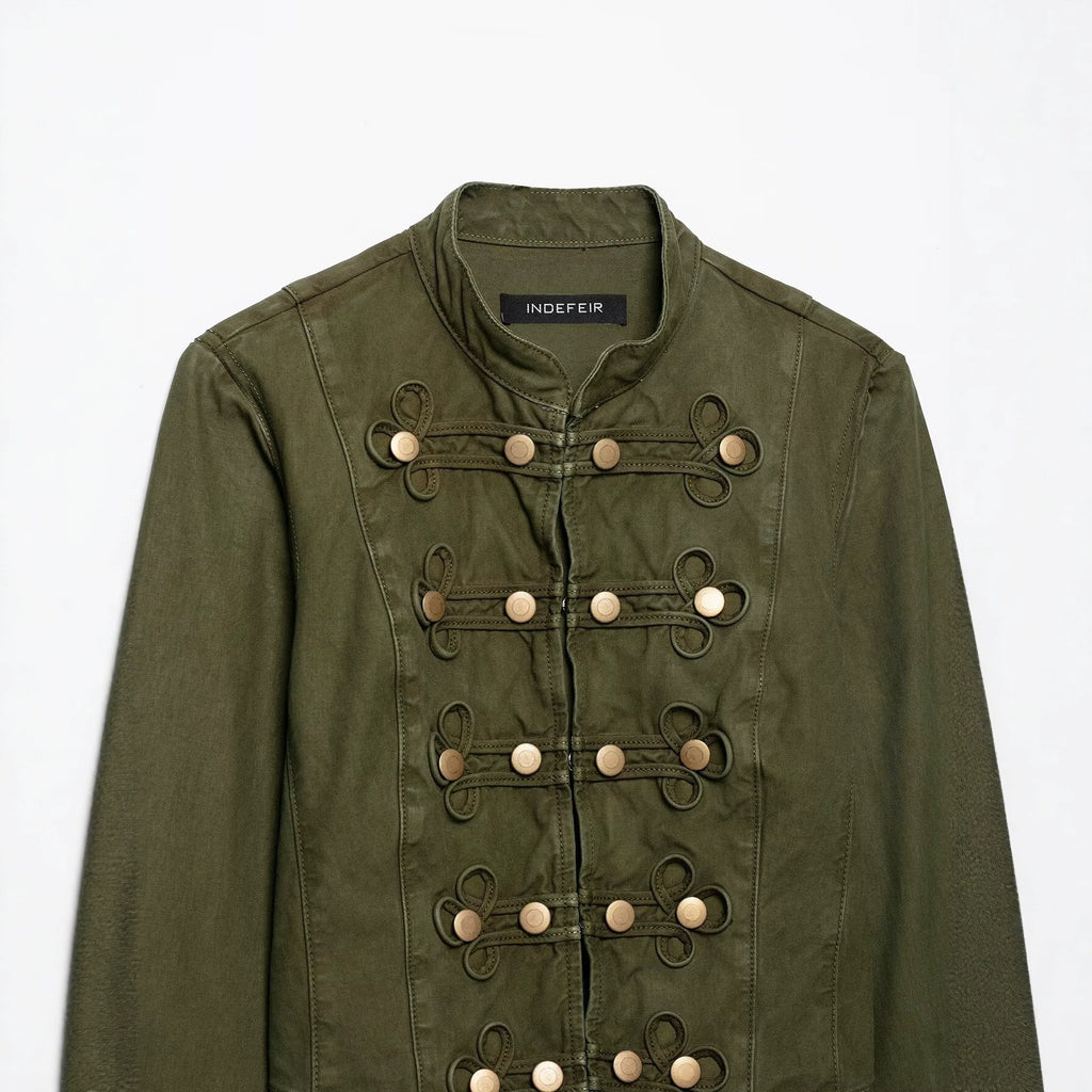 Long sleeved round neck button up Napoleon denim jacket