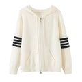 Hooded knitted sweater cardigan versatile casual contrasting striped loose jacket