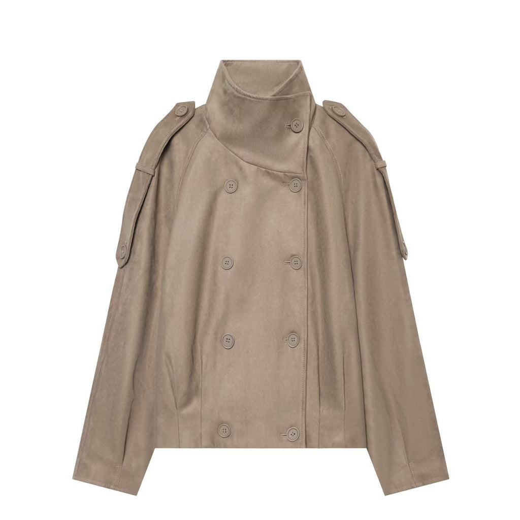 Double breasted chimney collar with raglan sleeves loose casual jacket