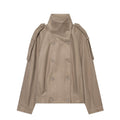 Double breasted chimney collar with raglan sleeves loose casual jacket