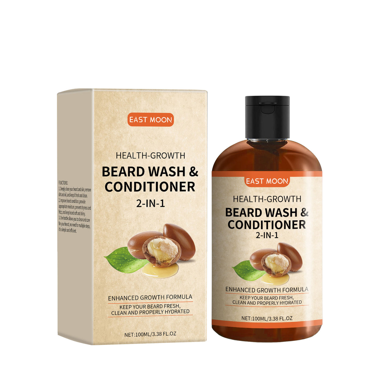 East Moon 2 In 1 Facial Hair Conditioner, Men's Facial Hair Gentle Cleaning Care Repair And Frizz Nourishing