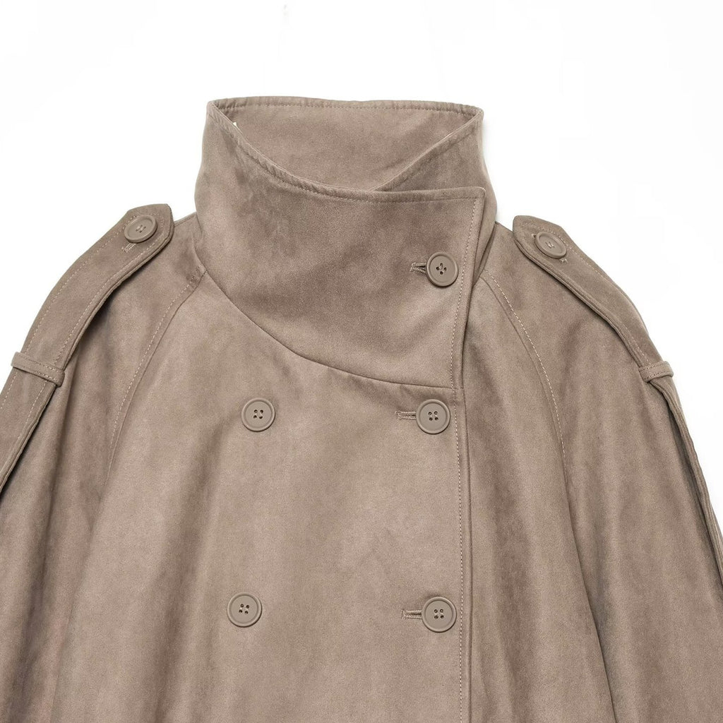 Double breasted chimney collar with raglan sleeves loose casual jacket