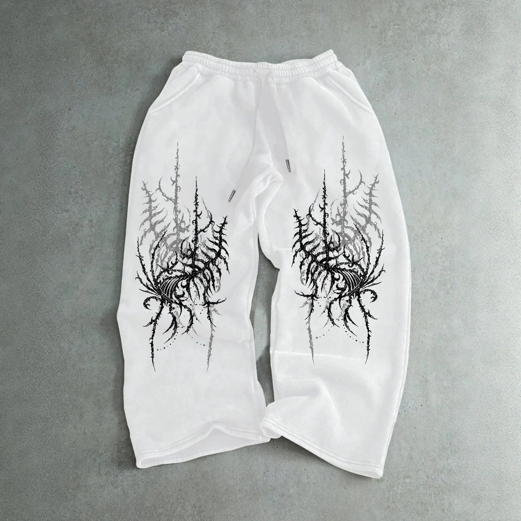Print Loose Unisex Drawstring Wide Leg Sweatpants