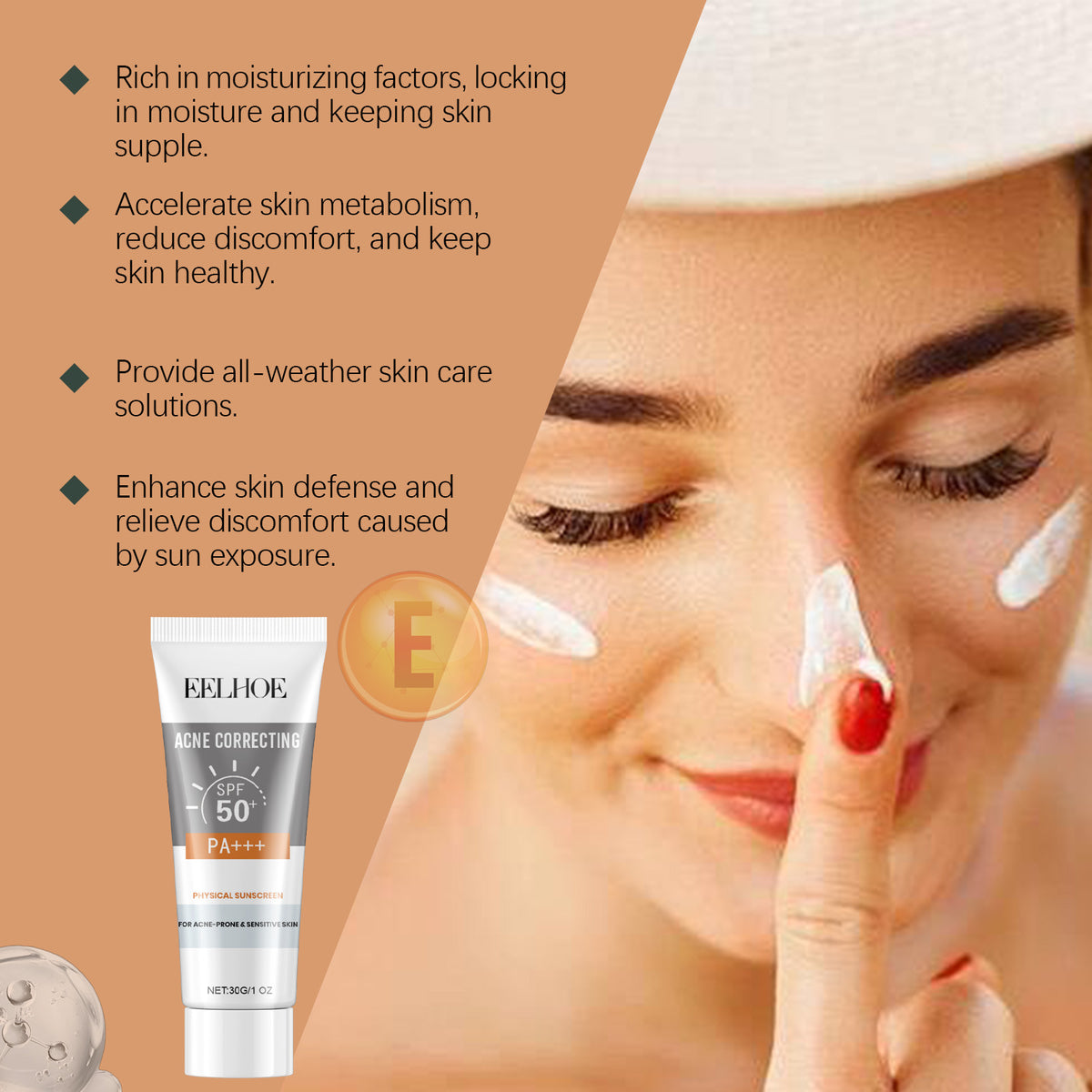 EELHOE Physical Sunscreen, Hydrating Sunblock Facial Skin Care Moisturizing And Nourishing Sunscreen