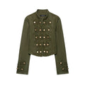 Long sleeved round neck button up Napoleon denim jacket