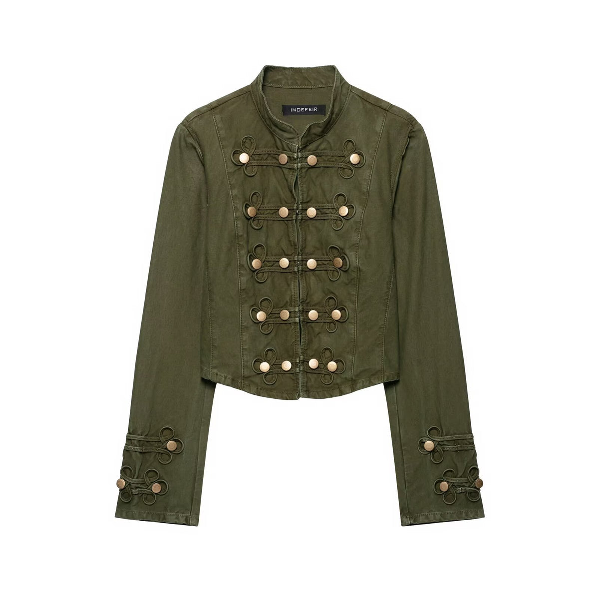 Long sleeved round neck button up Napoleon denim jacket