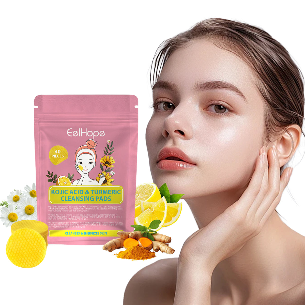 Eelhope Kojic Acid Turmeric Cleansing Pad Gently Cleanses Facial Skin Pores Refreshing Cleansing Skincare