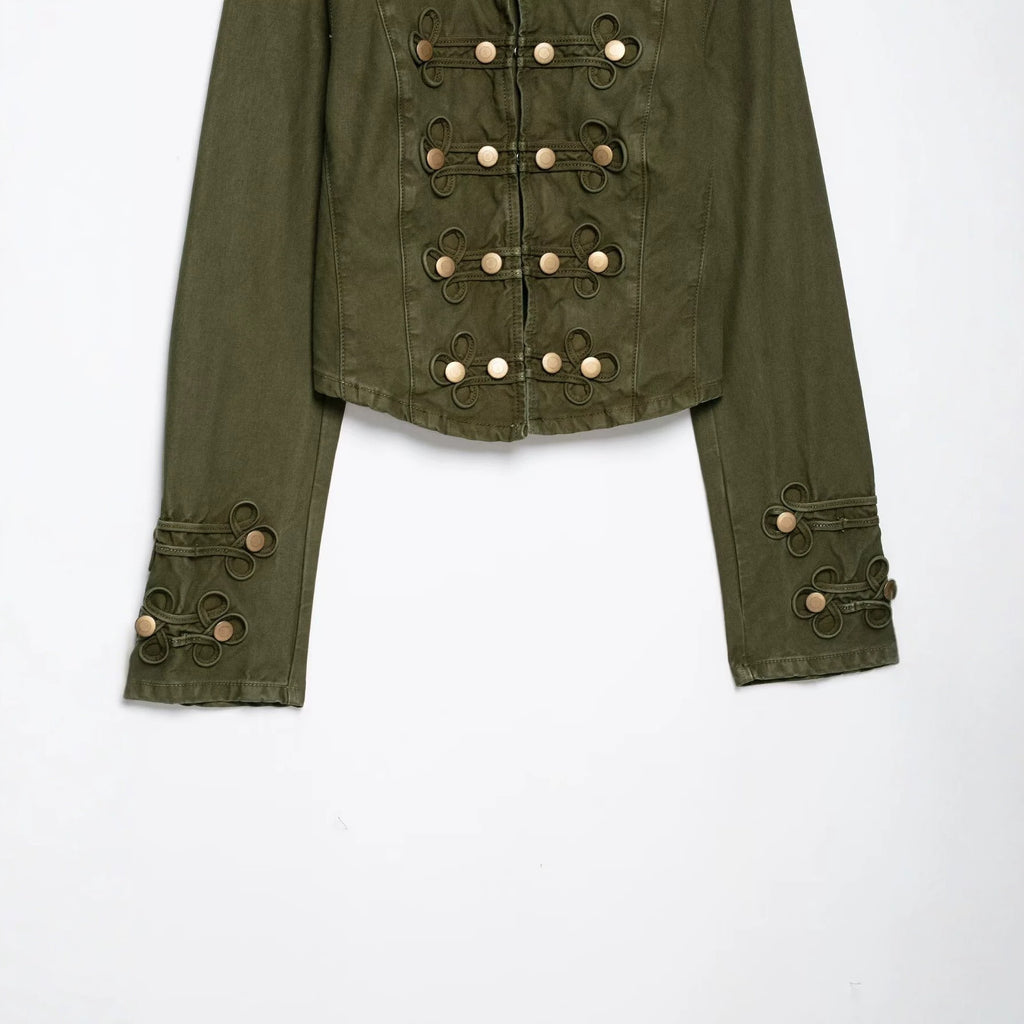 Long sleeved round neck button up Napoleon denim jacket