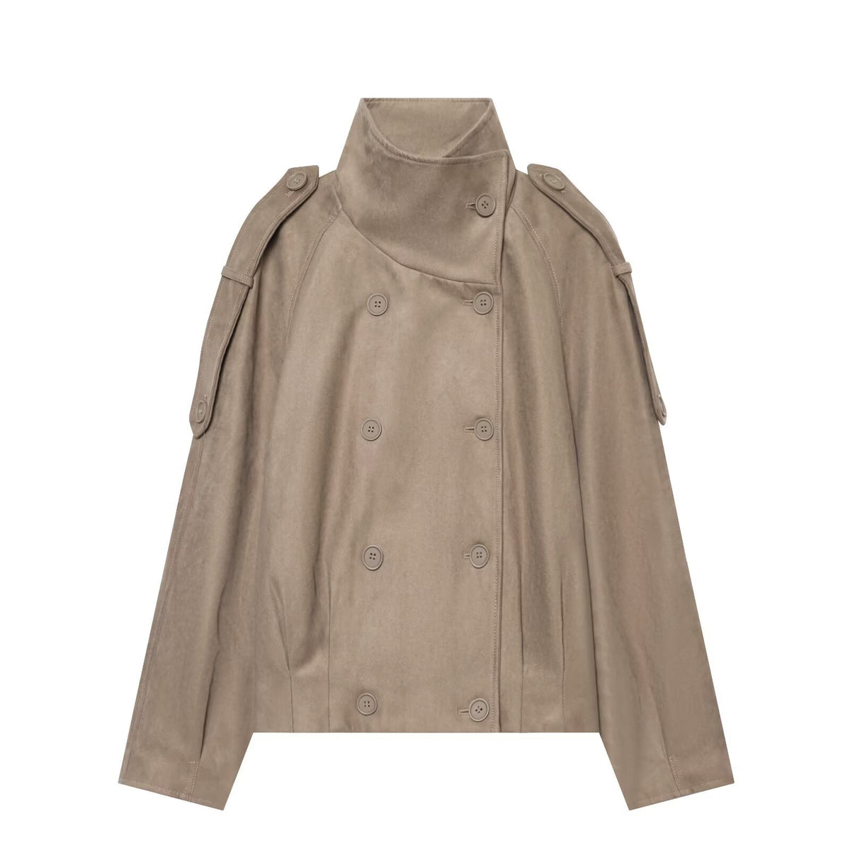Double breasted chimney collar with raglan sleeves loose casual jacket