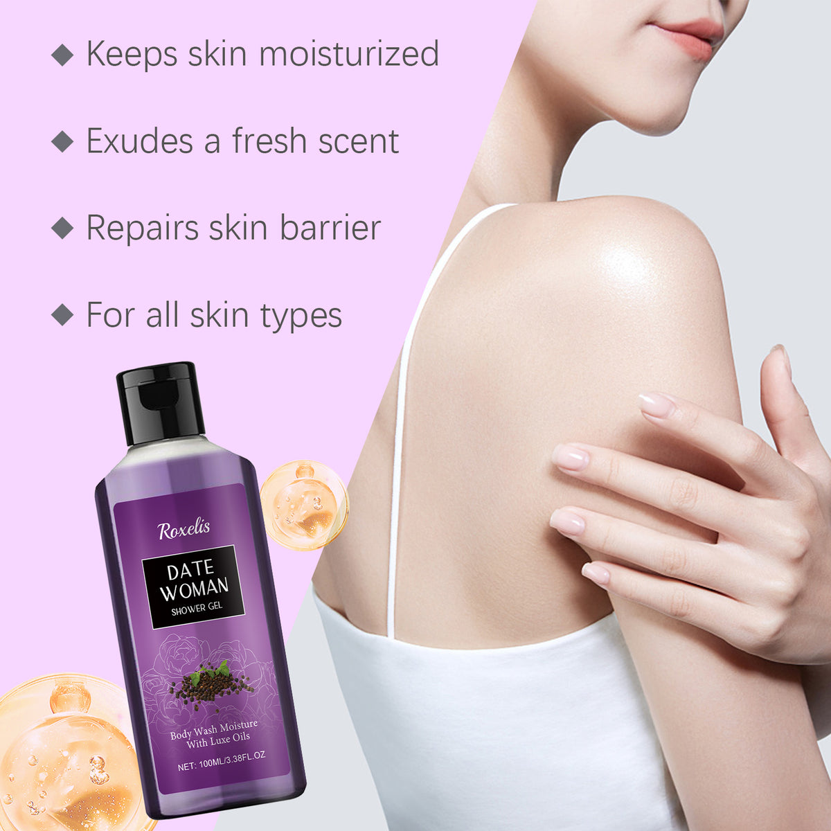 Roxelis Herbal Floral Shower Gel Gently Nourishes, Cleanses, Moisturizes And Jasminates Long-Lasting Fragrance Shower Gel For Skin Care