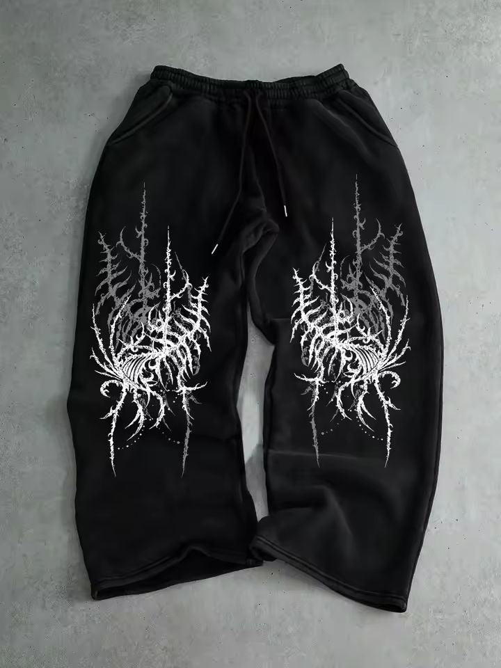Print Loose Unisex Drawstring Wide Leg Sweatpants
