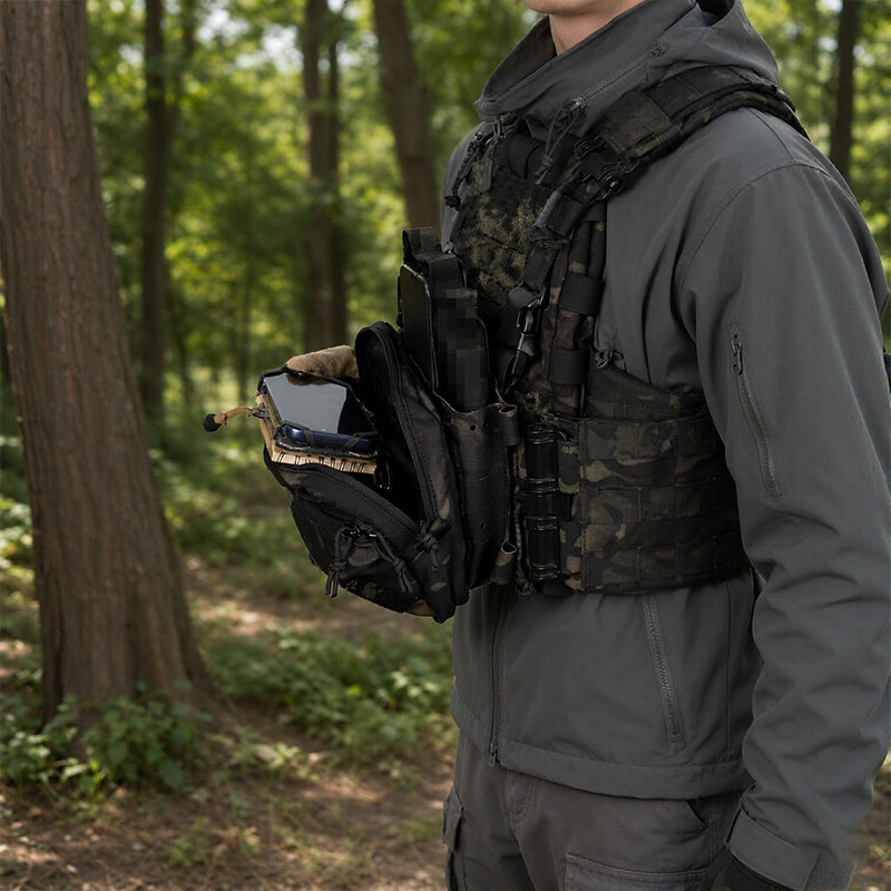 Tactical Concealed Phone Holder – Height Adjustable Foldable Navigation Board with Removable Hook & Loop Panel, Airsoft