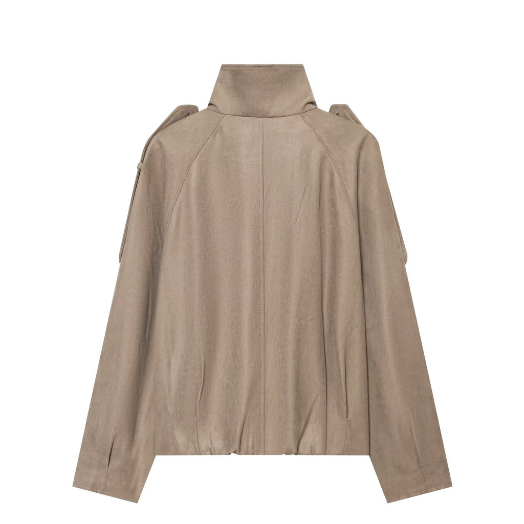Double breasted chimney collar with raglan sleeves loose casual jacket