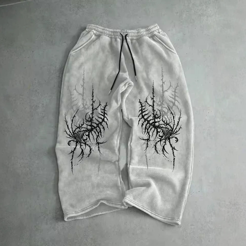 Print Loose Unisex Drawstring Wide Leg Sweatpants