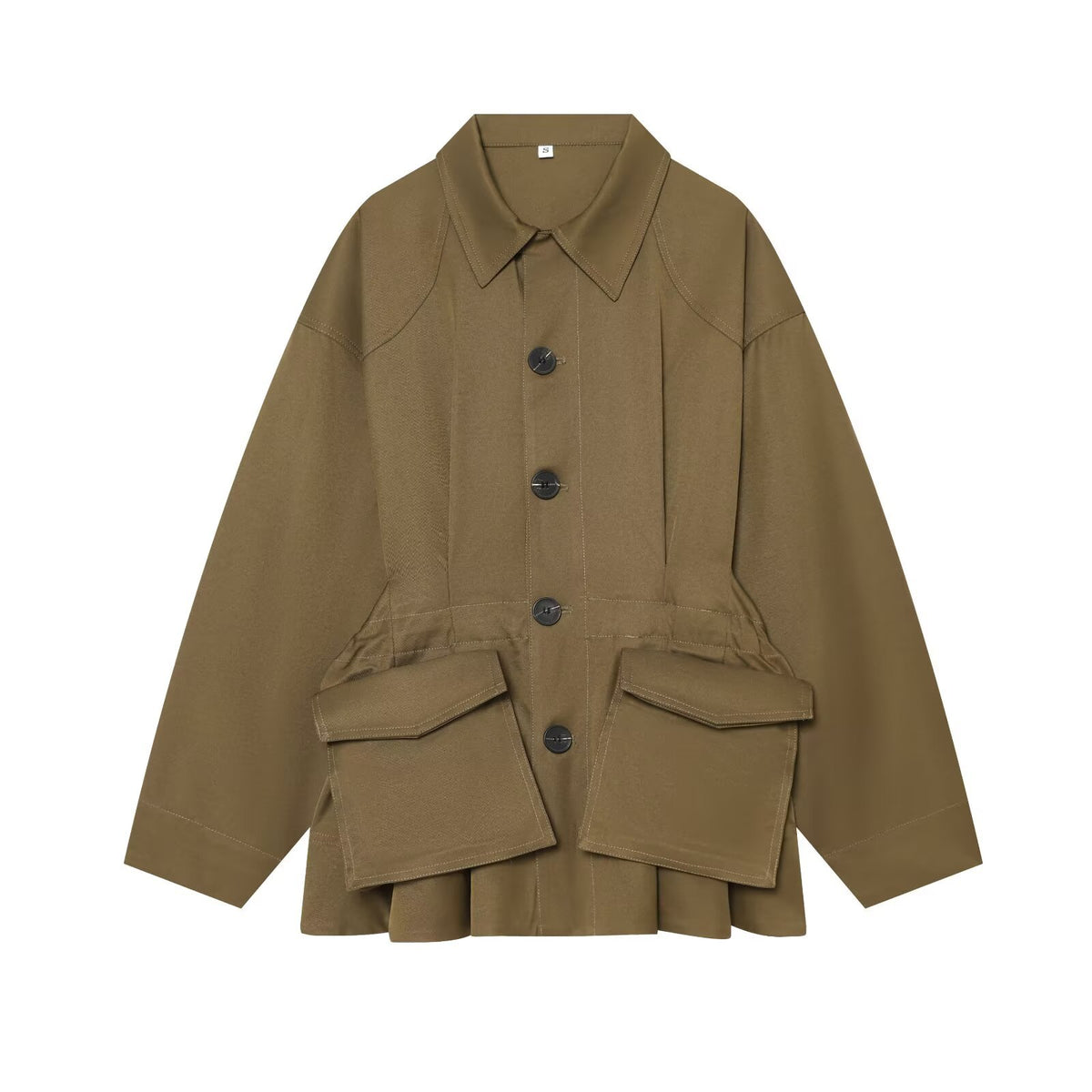 Long sleeved lapel long sleeved single breasted waist cinching jacket