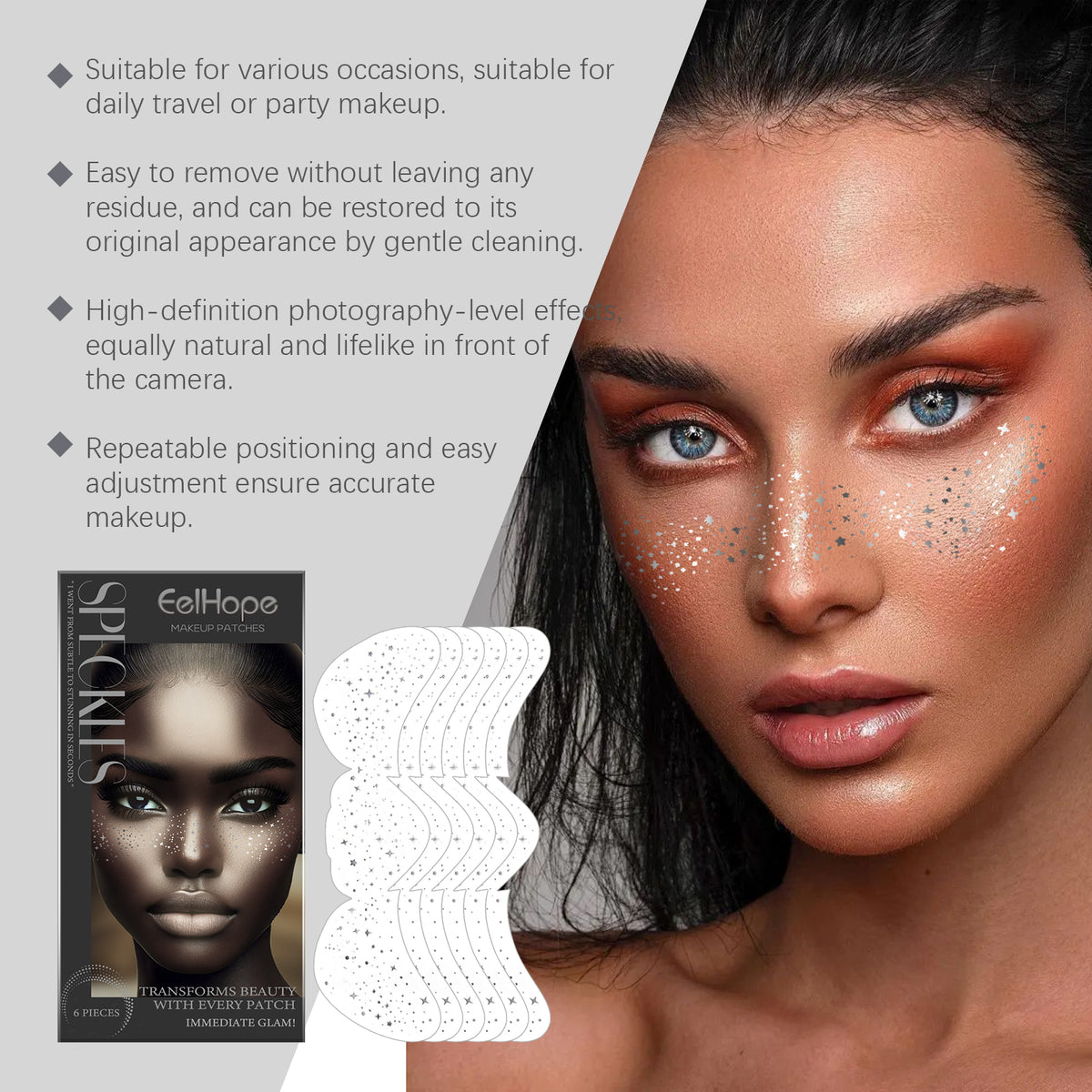Eelhope Spot Makeup Patch Glitter Spot Tattoo Stickers Easily Create Freckle Makeup Contouring Patch