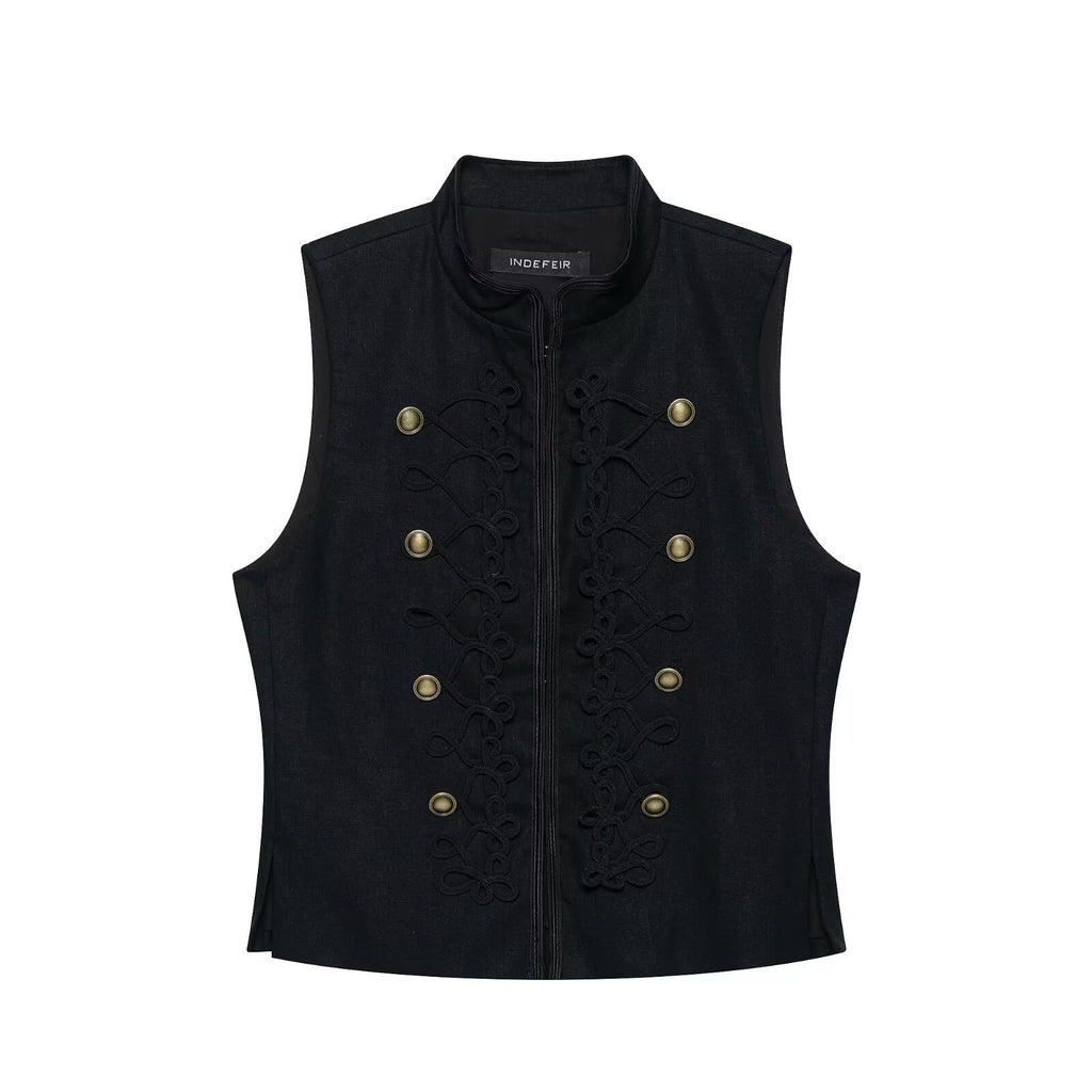 Stand up collar knot buckle decoration slim fitting vest