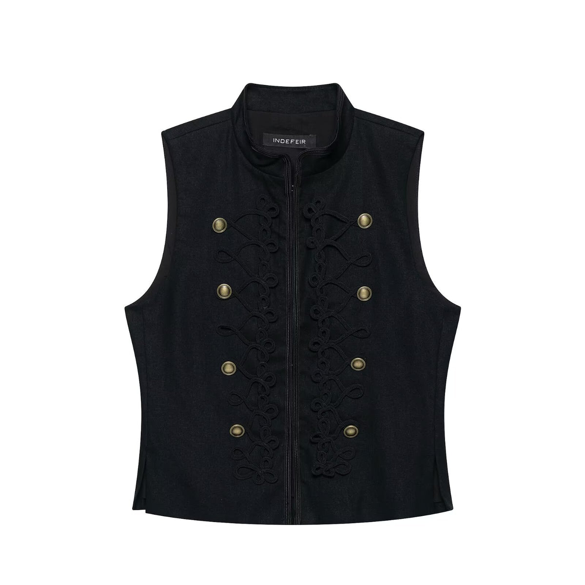 Stand up collar knot buckle decoration slim fitting vest