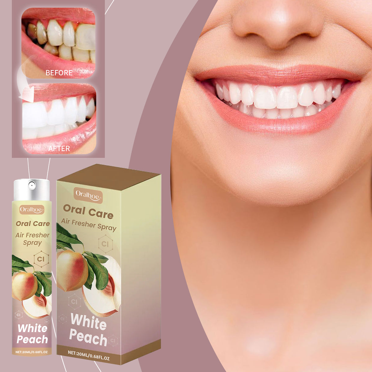 Oralhoe Oral Care Air Fresher Spray, Deep Clean Coffee Stain Whitening Teeth Fresh Breath Spray