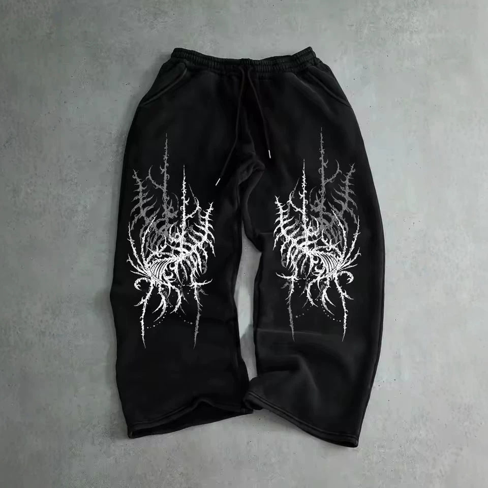Print Loose Unisex Drawstring Wide Leg Sweatpants