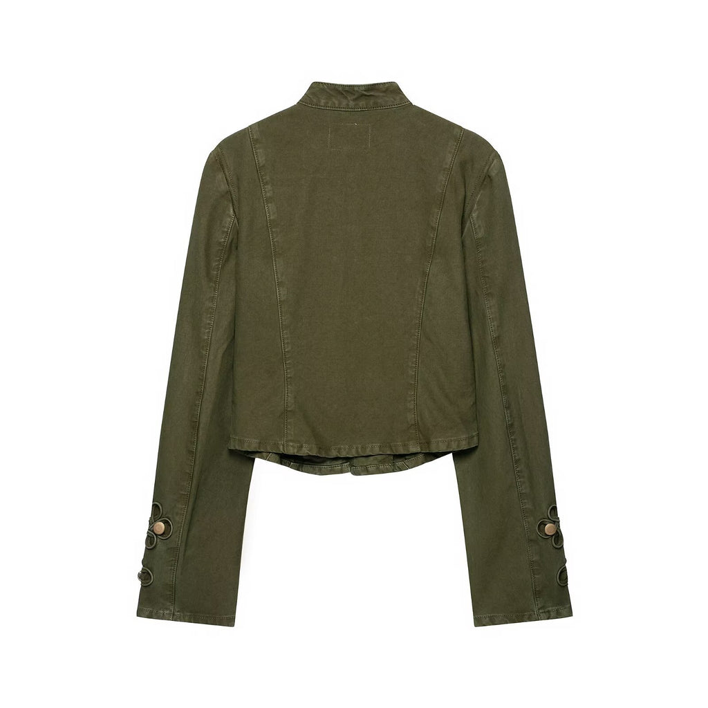 Long sleeved round neck button up Napoleon denim jacket