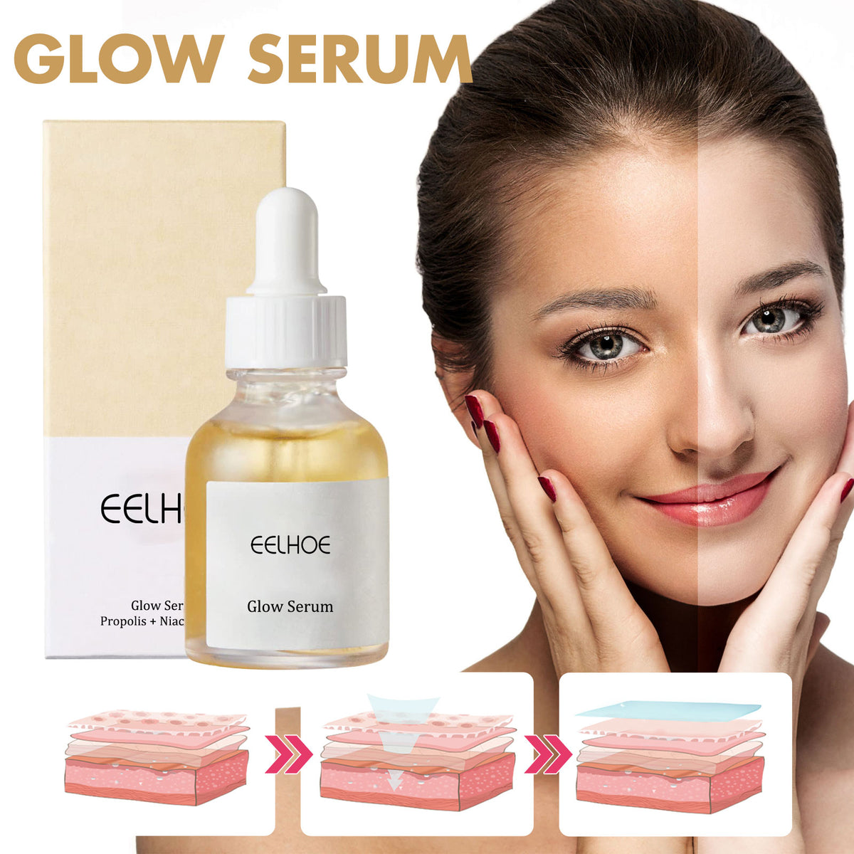 EELHOE Propolis Nicotinamide Photosensitive Essence, Reduces Acne Marks Moisturizes Brightens And Whitens Facial Essence