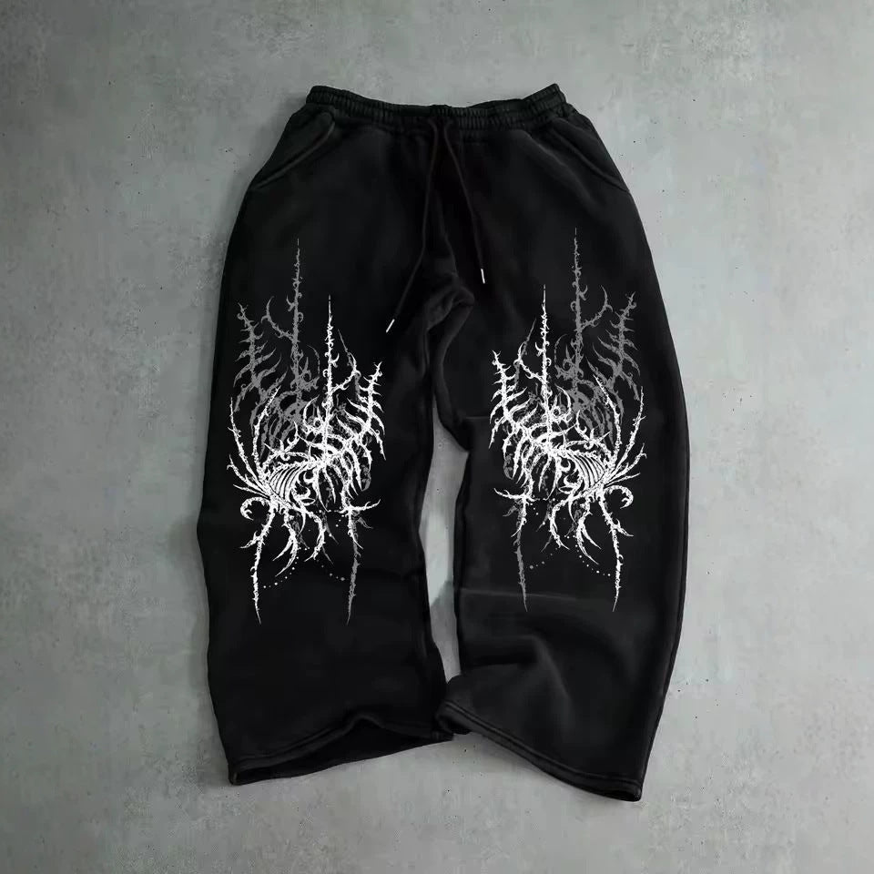 Print Loose Unisex Drawstring Wide Leg Sweatpants