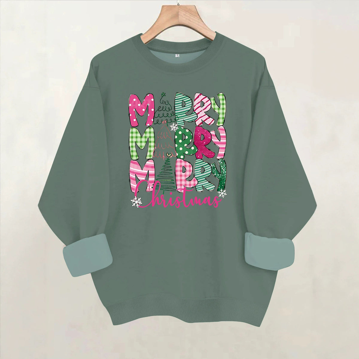 Printed loose base long sleeved fleece sweatshirt