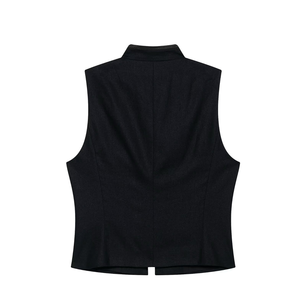 Stand up collar knot buckle decoration slim fitting vest