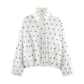 Zipper closure stand up collar long sleeved polka dot jacket