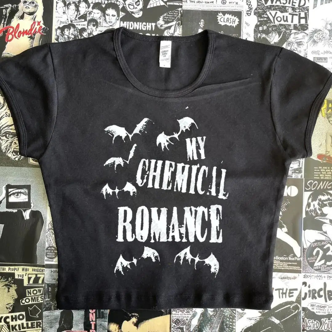 Y2k Crop Top Summer Gothic Slim Vintage Graphic Baby Tee emo Cute Punk Hip Hop Women Crop top Short Sleeve bat letter Streetwear